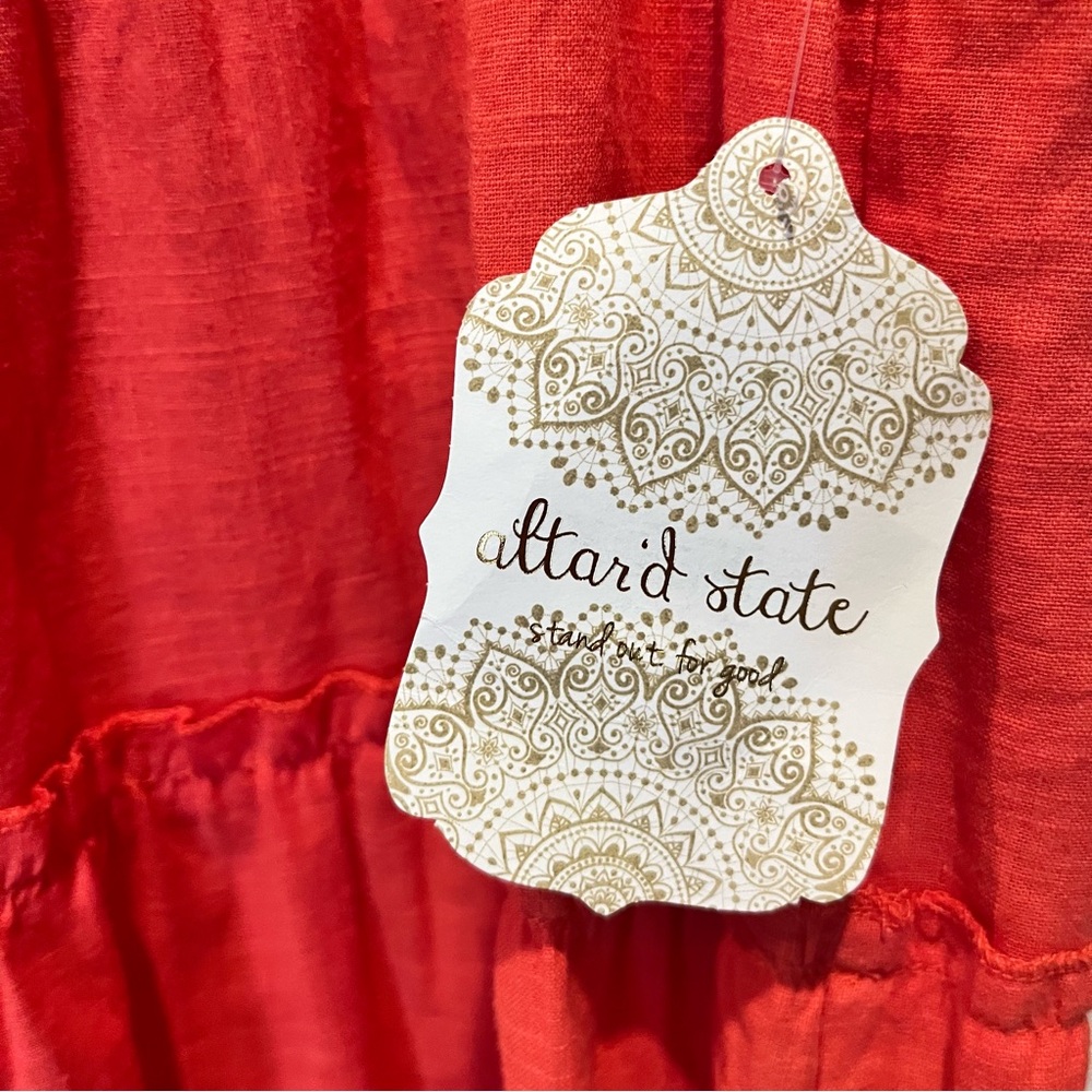 Altar'd State Short Sleeve Tiered Ruffled Dress Women's Orange Size Medium NWT